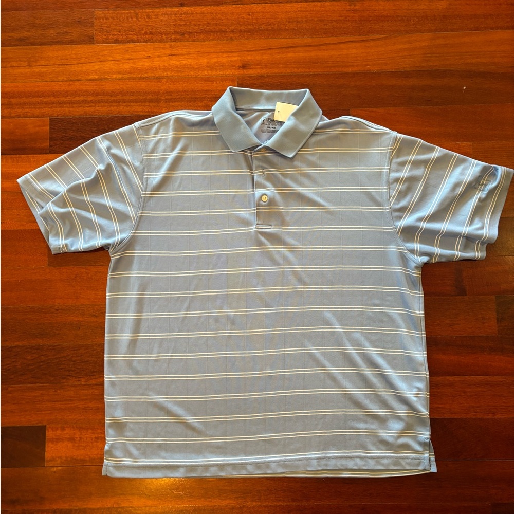 PGA Tour Blue and White Striped Polo Shirt